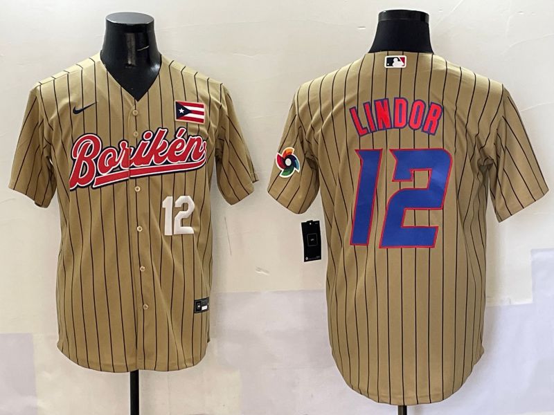 Men Puerto Rico #12 Lindor Brown Stripe Joint Name 2025 Nike MLB Jersey style 7